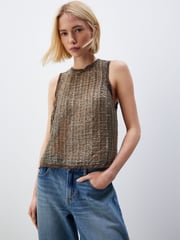 Khaki Green Sleeveless Sequin Tank Top - Image 1 of 6