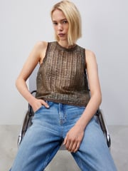 Khaki Green Sleeveless Sequin Tank Top - Image 2 of 6