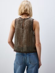 Khaki Green Sleeveless Sequin Tank Top - Image 3 of 6