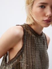 Khaki Green Sleeveless Sequin Tank Top - Image 4 of 6