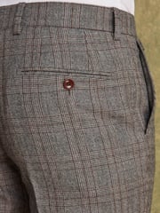 Joules Grey/Rust Check Slim Fit Wool Suit: Trousers - Image 6 of 8