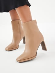 Camel Brown Forever Comfort® Squared Toe Ankle Heeled Boots - Image 1 of 9