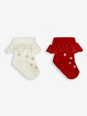 JoJo Maman Bébé Red 2-Pack Spot Ruffle Socks - Image 1 of 3