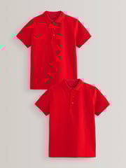 Red Regular Fit Cotton School Short Sleeve 100% Cotton Polo Shirts 2 Pack (3-16yrs) - Image 1 of 4