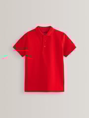 Red Regular Fit Cotton School Short Sleeve 100% Cotton Polo Shirts 2 Pack (3-16yrs) - Image 2 of 4