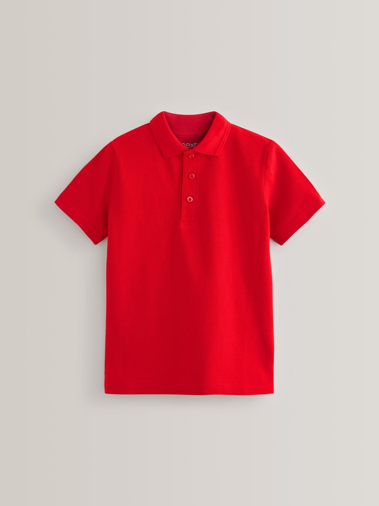 Red Regular Fit Cotton School Short Sleeve 100% Cotton Polo Shirts 2 Pack (3-16yrs) - Image 2 of 4