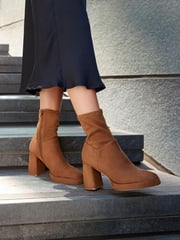 Tan Brown Forever Comfort® Platform Sock Ankle Boots - Image 4 of 9