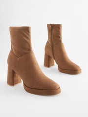 Tan Brown Forever Comfort® Platform Sock Ankle Boots - Image 6 of 9