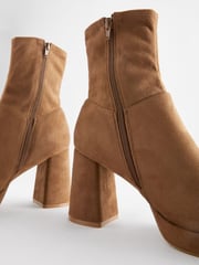 Tan Brown Forever Comfort® Platform Sock Ankle Boots - Image 9 of 9