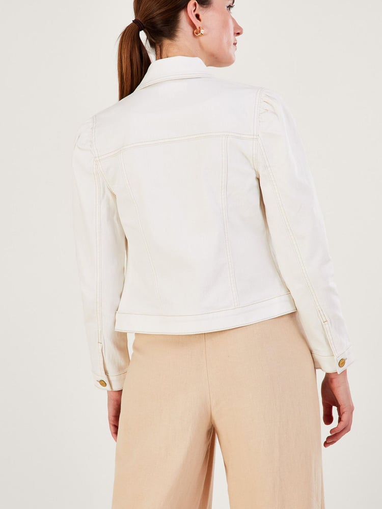 Monsoon Cream Puff Sleeve Denim Jacket with Sustainable Cotton - Image 2 of 4