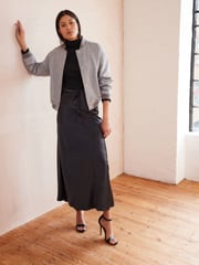 Black Long Length Satin Skirt - Image 1 of 7