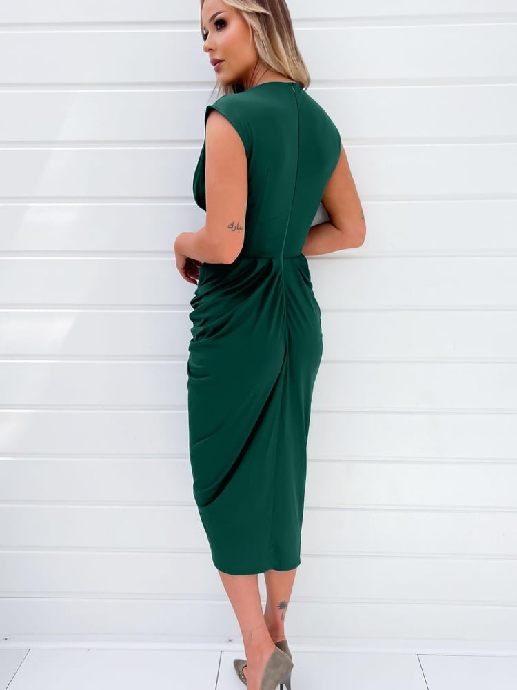 AX Paris Green Wrap Draped Midi Dress - Image 2 of 4