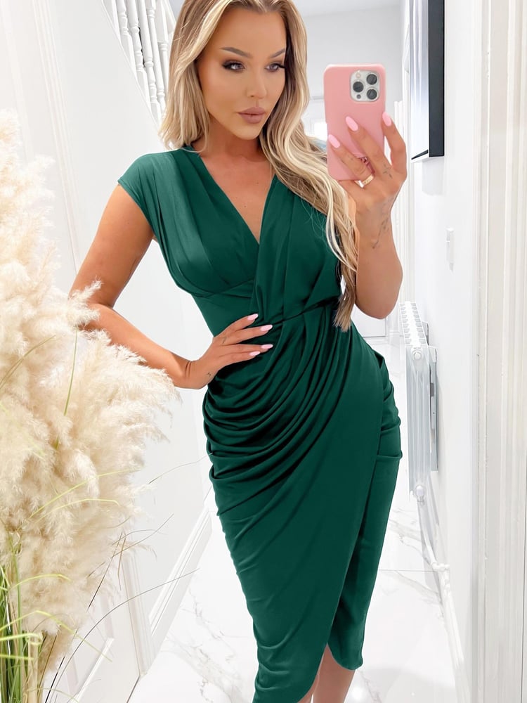 AX Paris Green Wrap Draped Midi Dress - Image 4 of 4