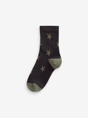 Khaki Green/Tan Brown Star Cotton Rich Socks 7 Pack - Image 3 of 8