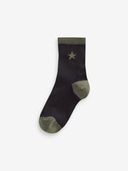 Khaki Green/Tan Brown Star Cotton Rich Socks 7 Pack - Image 7 of 8