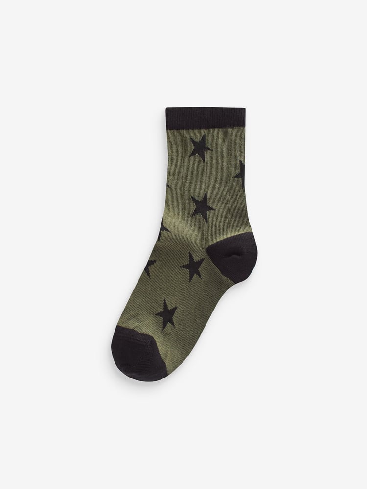 Khaki Green/Tan Brown Star Cotton Rich Socks 7 Pack - Image 8 of 8