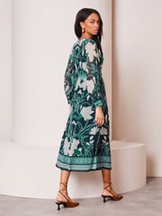Lipsy Green Placement Print Long Sleeve Midi Dress - Image 2 of 4