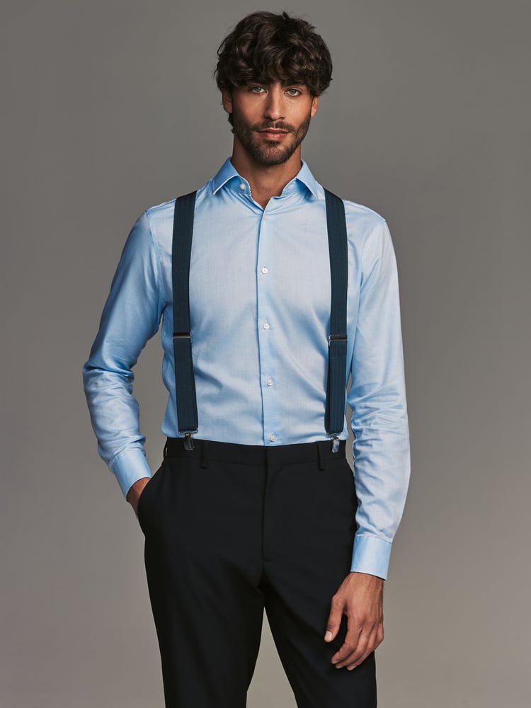 Navy Blue Herringbone Wide Braces - Image 1 of 6 Navy Blue Herringbone Wide Braces - Image 1 of 6