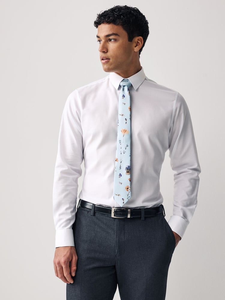 White/Light Blue Floral Regular Fit Occasion Shirt And Tie Pack - Image 1 of 7