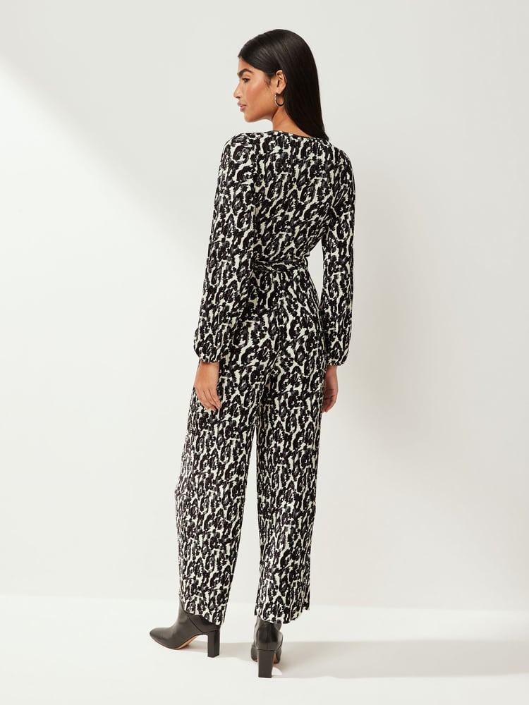 Black/White Long Sleeve Plisse Jumpsuit - Image 2 of 5