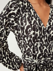 Black/White Long Sleeve Plisse Jumpsuit - Image 3 of 5