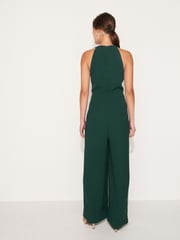 Green Button Detail Wide Leg Crepe Jumpsuit - Image 1 of 2