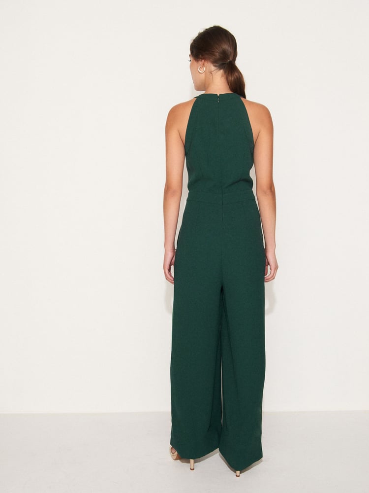 Green Button Detail Wide Leg Crepe Jumpsuit - Image 1 of 2