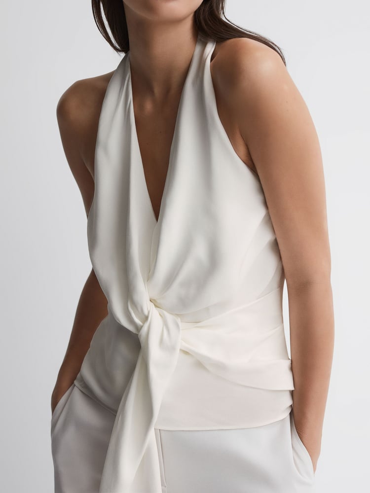 Reiss Ivory Freda Tie Halter Neck Blouse - Image 1 of 5