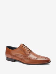 Tan Brown Standard Fit Leather Oxford Brogue Shoes - Image 3 of 10