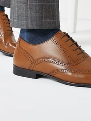 Tan Brown Standard Fit Leather Oxford Brogue Shoes - Image 8 of 10