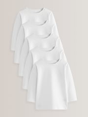 White 5 Pack Long Sleeve T-Shirts 2 Pack (3mths-7yrs) - Image 1 of 3