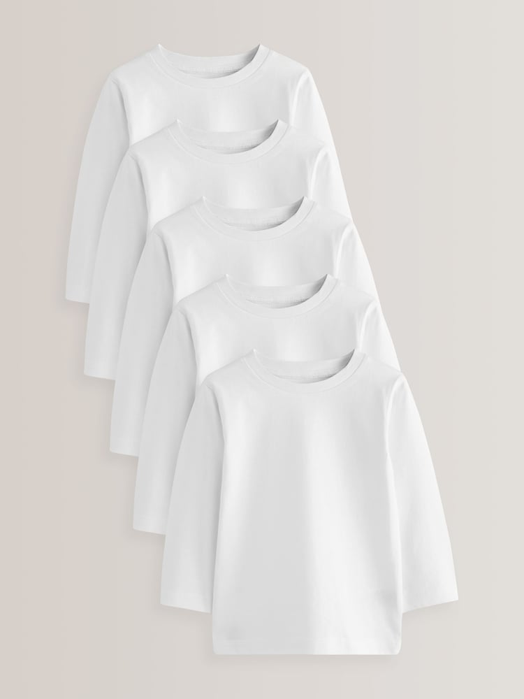 White 5 Pack Long Sleeve T-Shirts 2 Pack (3mths-7yrs) - Image 1 of 3