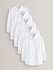 White Regular Fit 5 Pack Long Sleeve Formal School Shirts (3-18yrs) - Image 1 of 7
