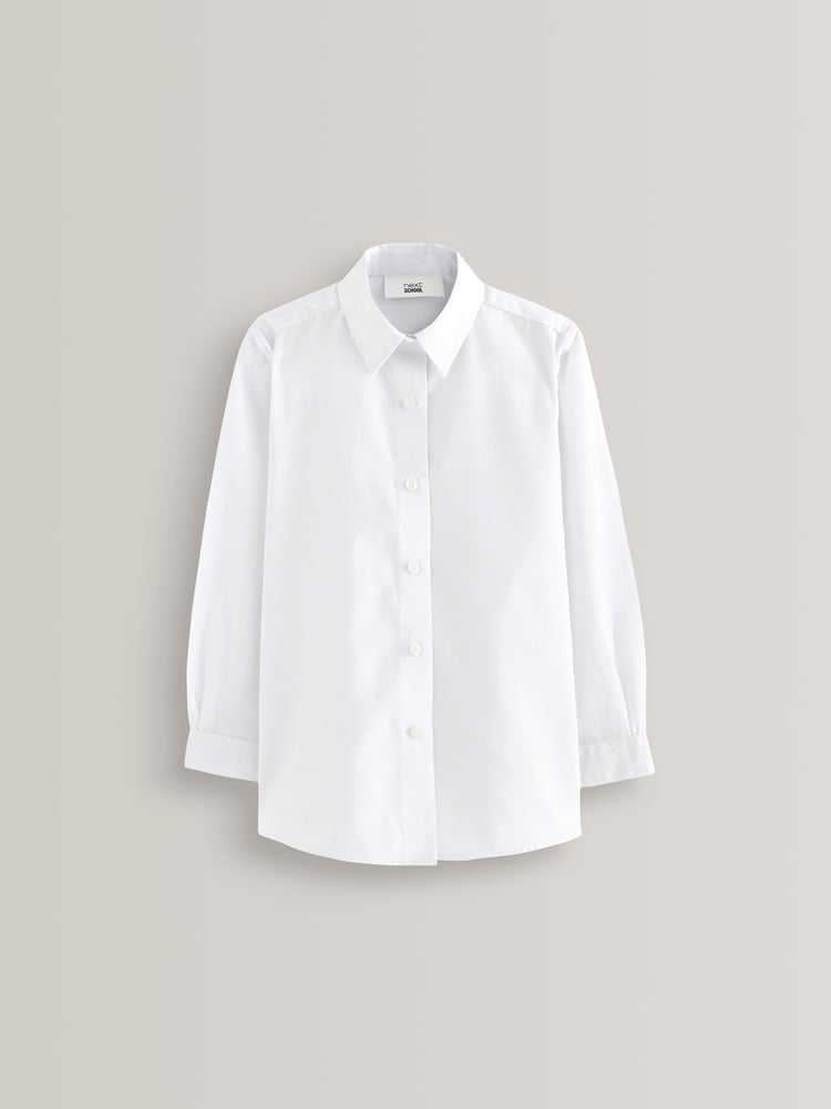 White Regular Fit 5 Pack Long Sleeve Formal School Shirts (3-18yrs) - Image 2 of 7