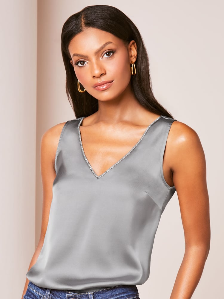 Lipsy Grey V Neck Satin Trim Vest - Image 4 of 4 Lipsy Grey V Neck Satin Trim Vest - Image 4 of 4