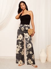 Friends Like These Cream Polka Dot Floral Satin Wide Leg Trousers - Image 2 of 4