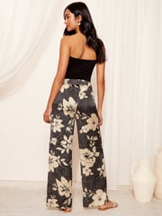 Friends Like These Cream Polka Dot Floral Satin Wide Leg Trousers - Image 4 of 4