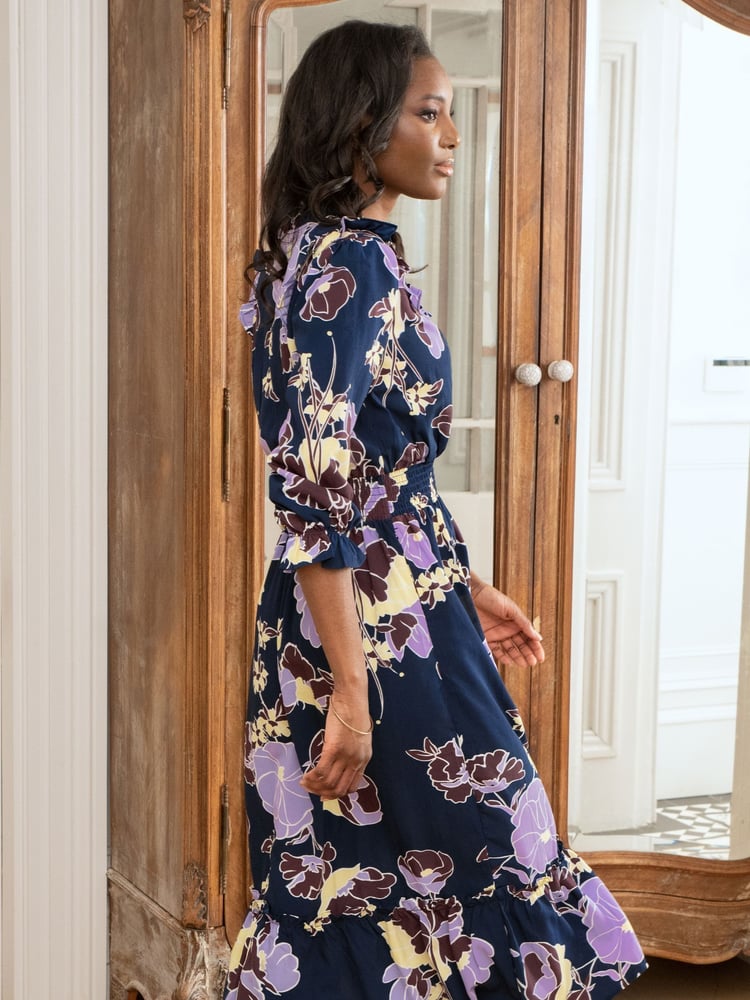 Pour Moi Navy Floral Print Maggie Dress - Image 2 of 5