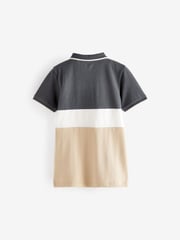 Tan Brown/Charcoal Grey Short Sleeve Zip Neck Polo Shirt (3-16yrs) - Image 2 of 3