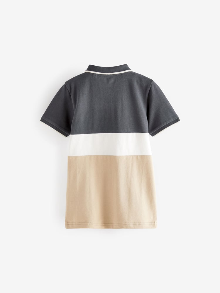 Tan Brown/Charcoal Grey Short Sleeve Zip Neck Polo Shirt (3-16yrs) - Image 2 of 3