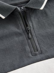 Tan Brown/Charcoal Grey Short Sleeve Zip Neck Polo Shirt (3-16yrs) - Image 3 of 3