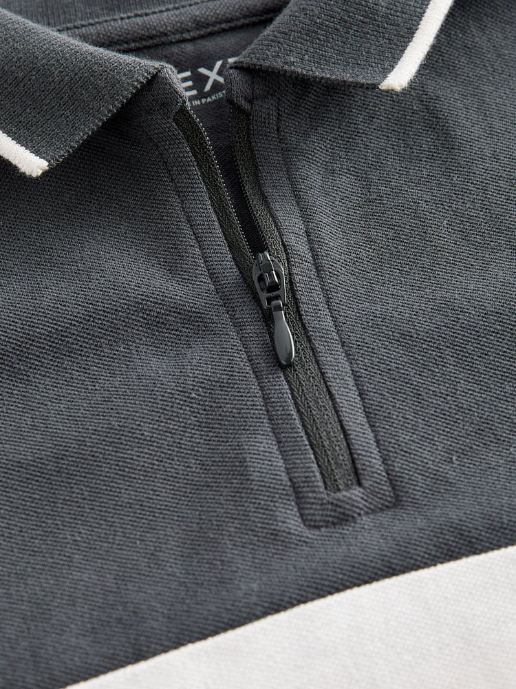 Tan Brown/Charcoal Grey Short Sleeve Zip Neck Polo Shirt (3-16yrs) - Image 3 of 3