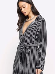 River Island Black Stripe Shirt Midi Dress - Image 3 of 4