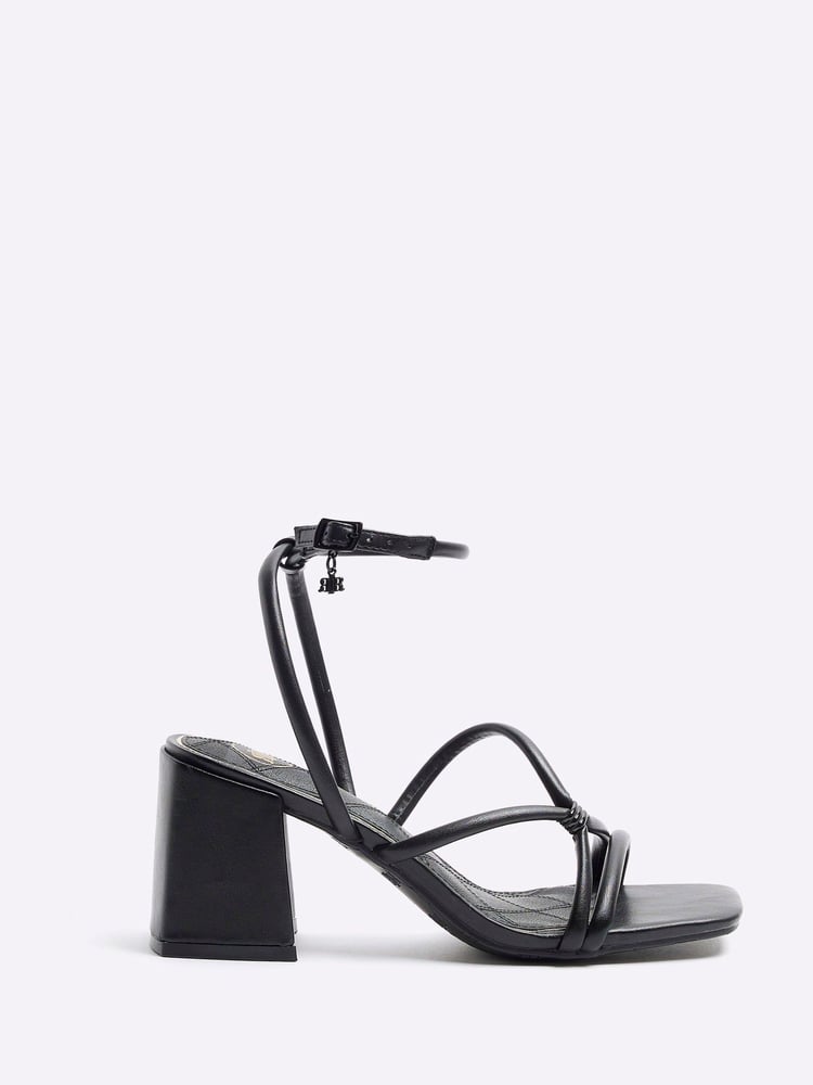 River Island Black Clipped Tubular Heeled Sandals - Image 1 of 4