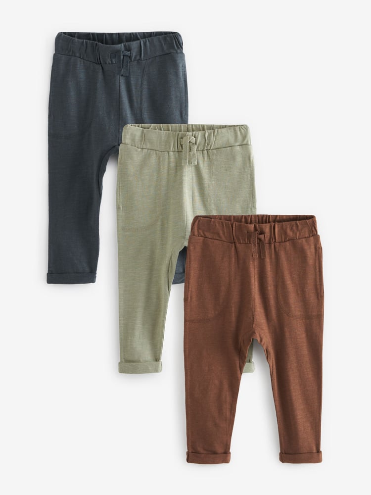 Sage Green 100% Cotton Lightweight Joggers 3 Pack (3mths-7yrs) - Image 1 of 5