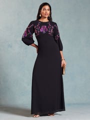 Love & Roses Black Embroidered Puff Sleeve Maxi Dress - Image 1 of 4