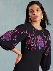 Love & Roses Black Embroidered Puff Sleeve Maxi Dress - Image 2 of 4