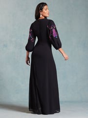 Love & Roses Black Embroidered Puff Sleeve Maxi Dress - Image 3 of 4
