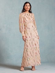 Love & Roses Pink Metallic Long Sleeve Round Neck Midi Dress - Image 1 of 4