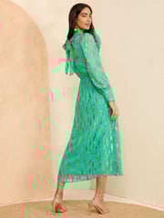 Love & Roses Green Metallic Long Sleeve Round Neck Midi Dress - Image 4 of 4